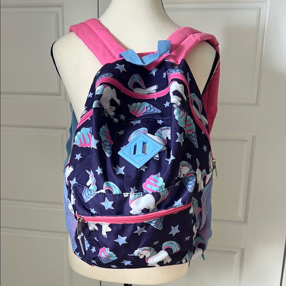 Unicorn Print Backpack with Pink Interior